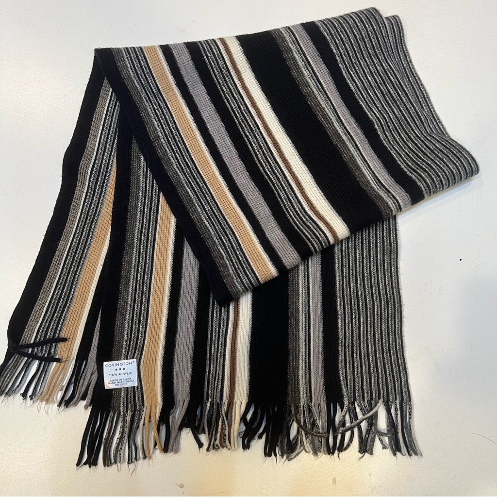 Covington Black, Tan, And Cream Striped Scarf